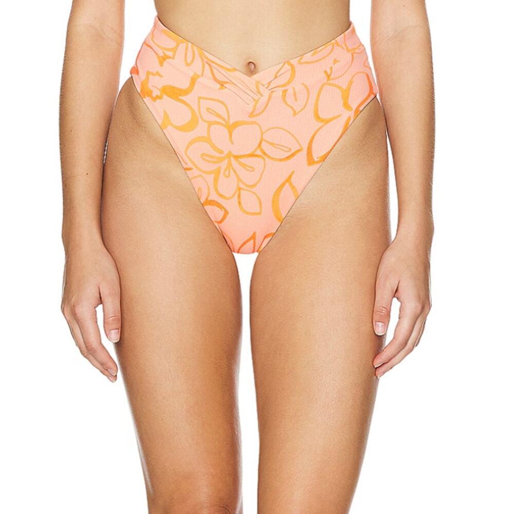 Tularosa Orange High Waist Bottom XS Fleur Floral V Cut Cheeky Revolve $88 NEW